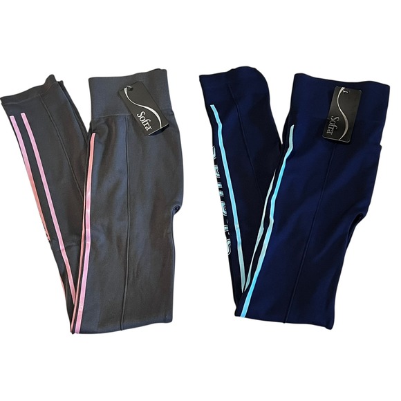 Bundle of 2 Sofra Sports Leggings High Waist Athletic Gym Yoga Pants‎ Stretch - Picture 1 of 8